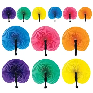 Kicko Folding Solid Color Paper Fan - 12 Pack - 10 Inch - Accordion Style Assortment -